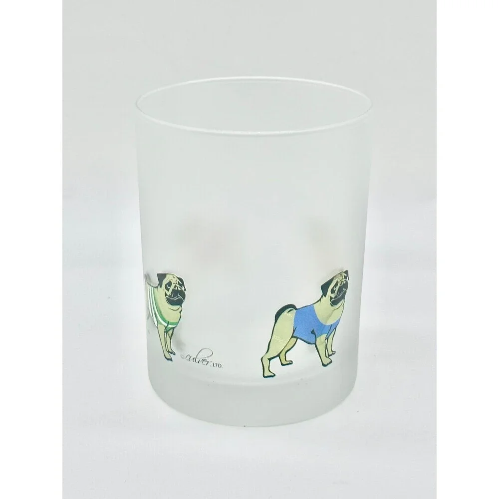 Culver Ltd. Pug Frosted Old Fashioned Glass Dog Lovers Whiskey Glass Pug Dogs